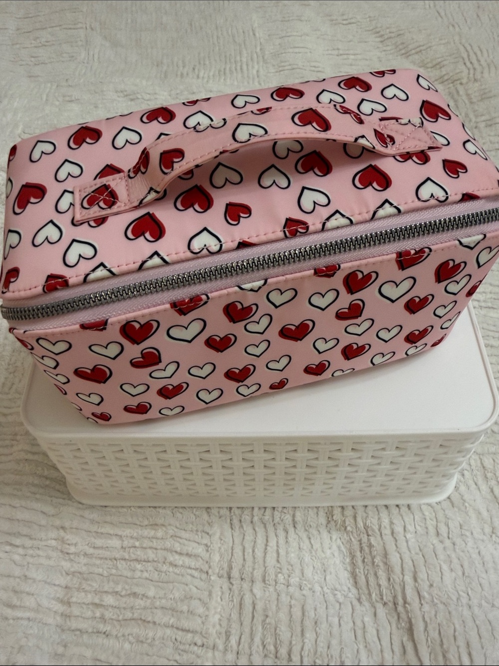 Pink Heart-Print Cosmetic Bag – Women Bags